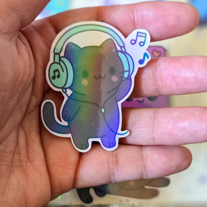 Stationary Kitty Themed Hand Drawn Glossy Holographic Sticker Flakes Planner Journal Laptop Notebook Stickers