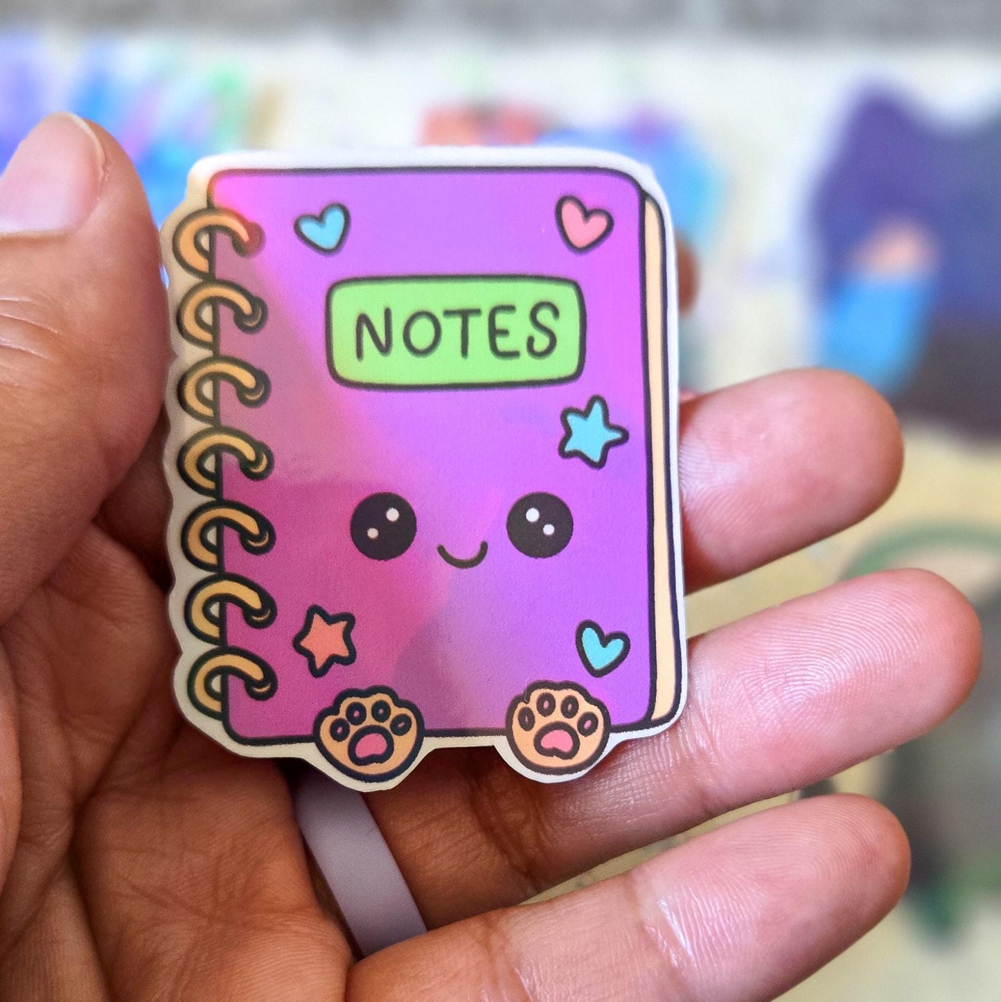 Stationary Kitty Themed Hand Drawn Glossy Holographic Sticker Flakes Planner Journal Laptop Notebook Stickers