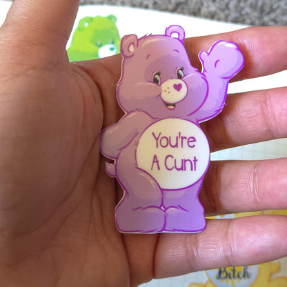 Swear Bears Themed Hand Drawn Glossy and Holographic Sticker Flakes
