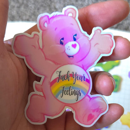 Swear Bears Themed Hand Drawn Glossy and Holographic Sticker Flakes