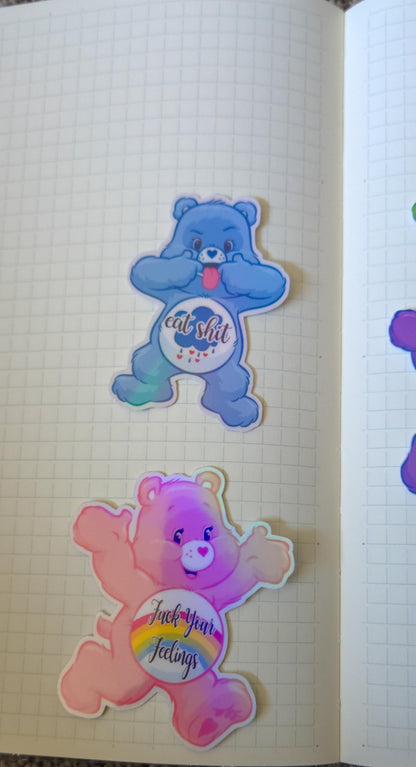Swear Bears Themed Hand Drawn Glossy and Holographic Sticker Flakes