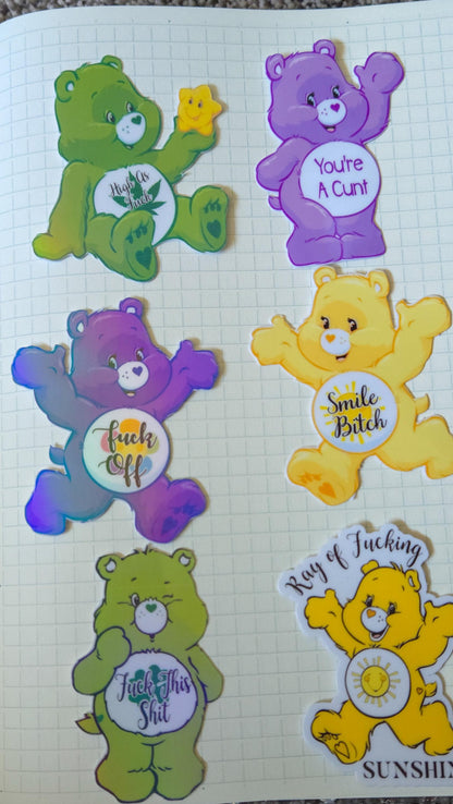 Swear Bears Themed Hand Drawn Glossy and Holographic Sticker Flakes