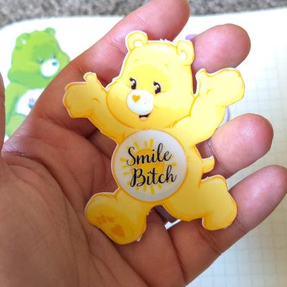 Swear Bears Themed Hand Drawn Glossy and Holographic Sticker Flakes