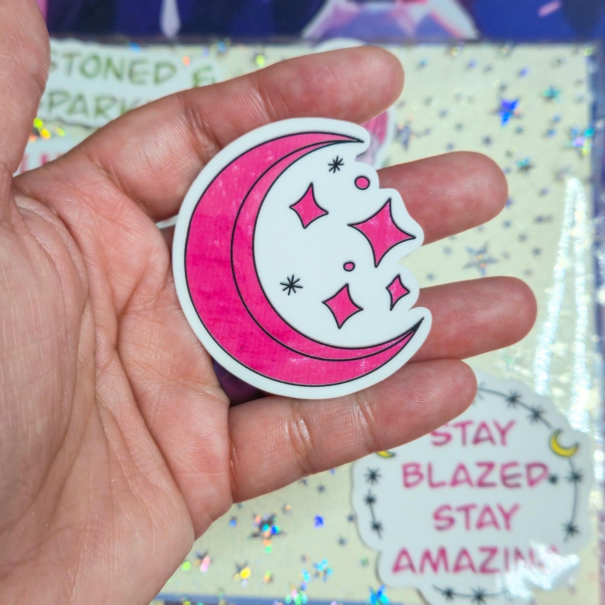 Girly Stoner Pink Stoner Themed Hand Drawn Glossy Sticker Flakes