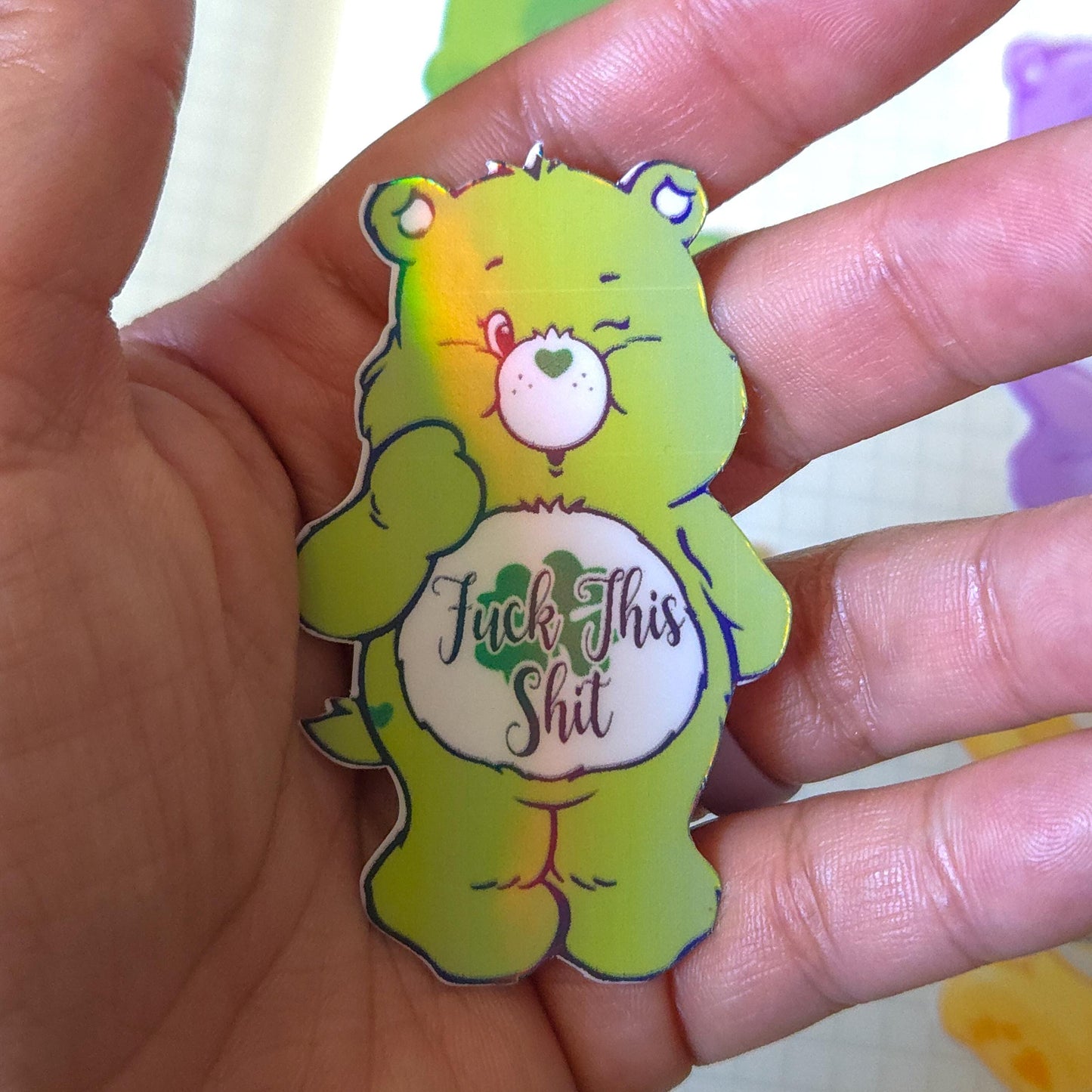 Swear Bears Themed Hand Drawn Glossy and Holographic Sticker Flakes