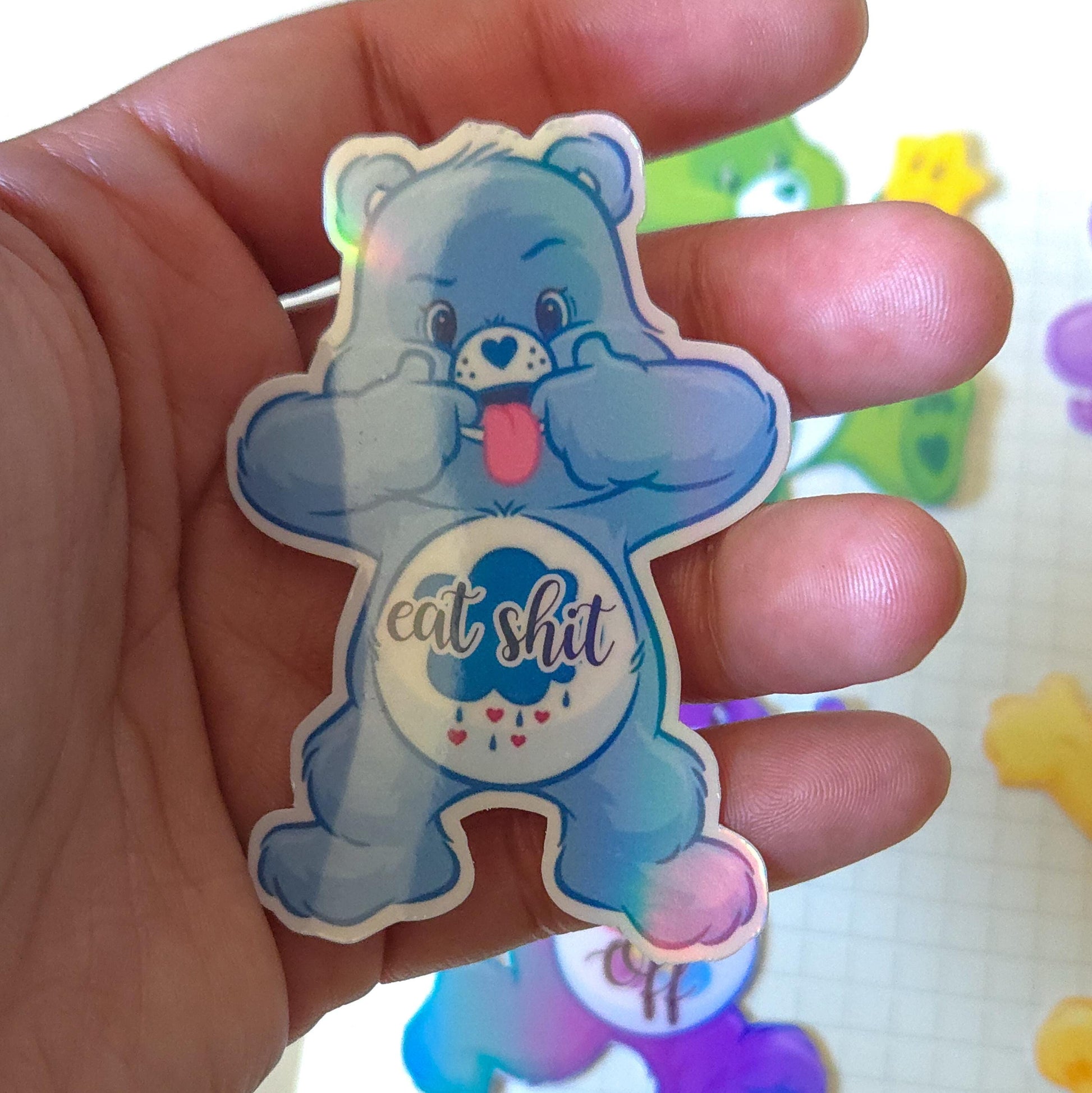 Swear Bears Themed Hand Drawn Glossy and Holographic Sticker Flakes