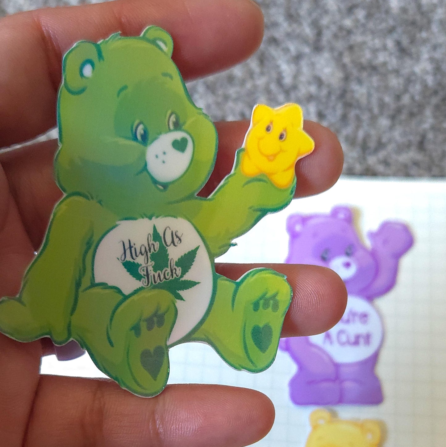 Swear Bears Themed Hand Drawn Glossy and Holographic Sticker Flakes