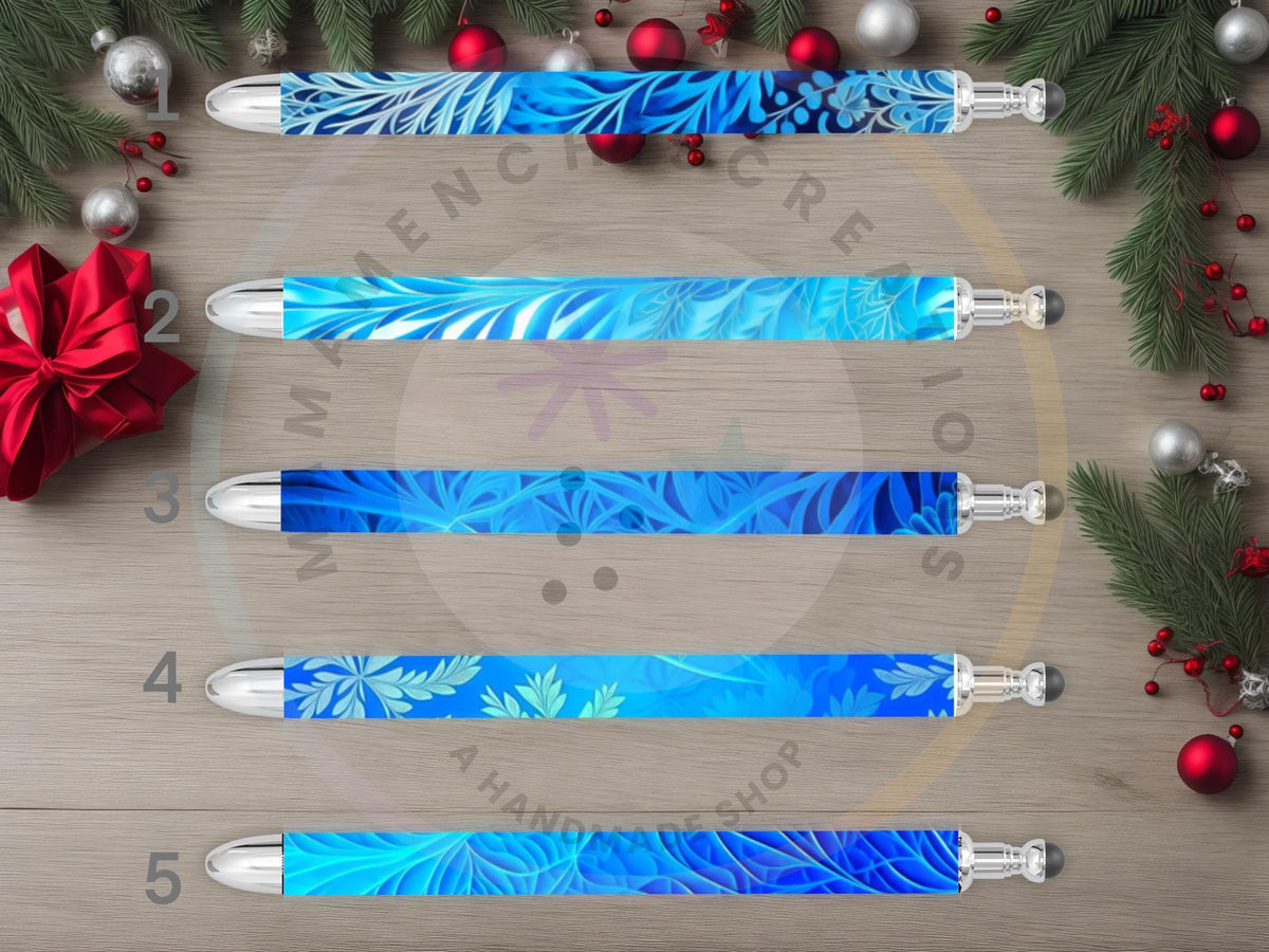 Blue Abstract Feathers Refillable Gel Pen