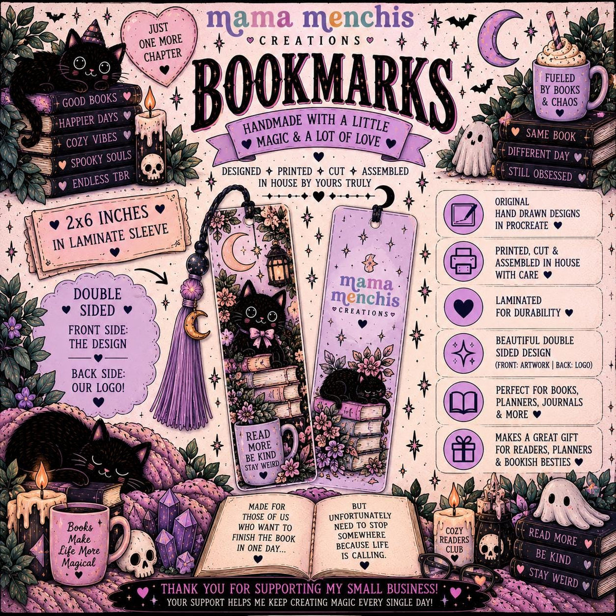 Pastel Ghost Babes Handmade Laminated Bookmark