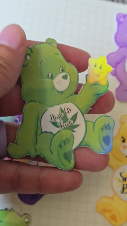 Swear Bears Themed Hand Drawn Glossy and Holographic  Sticker Flakes