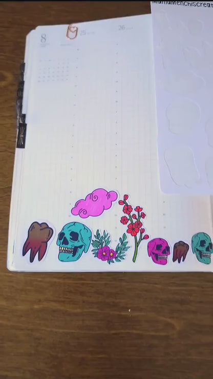 Skulls and Flowers Spooky Halloween Deco Stickers Bujo Journal Planner deco Sticker Sheet