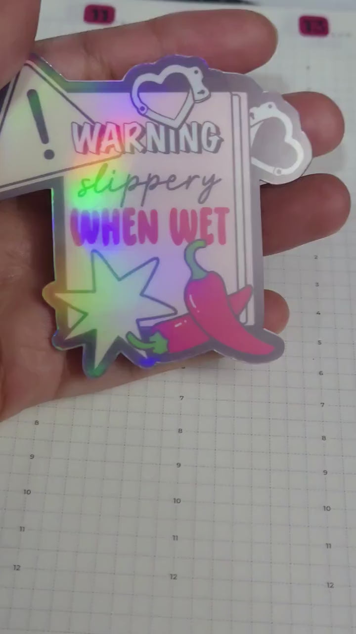 Spicy Slippery When Wet Book Smut Bookish Holographic Die Cut  Sticker