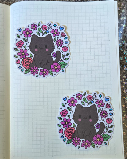 Void Cat In Flowers Glossy Glitter Laminate  Die Cut Bujo Journal Planner Laptop Sticker (Copy)