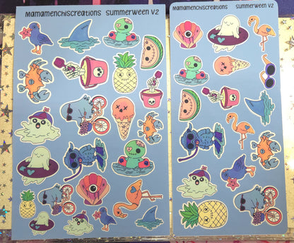 Summerween V2 Creepy Summer Vibes Matte Bujo Journal Planner deco Sticker Sheet