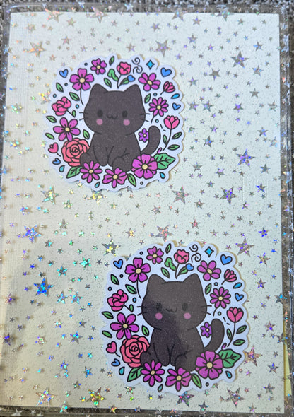Void Cat In Flowers Glossy Glitter Laminate  Die Cut Bujo Journal Planner Laptop Sticker (Copy)