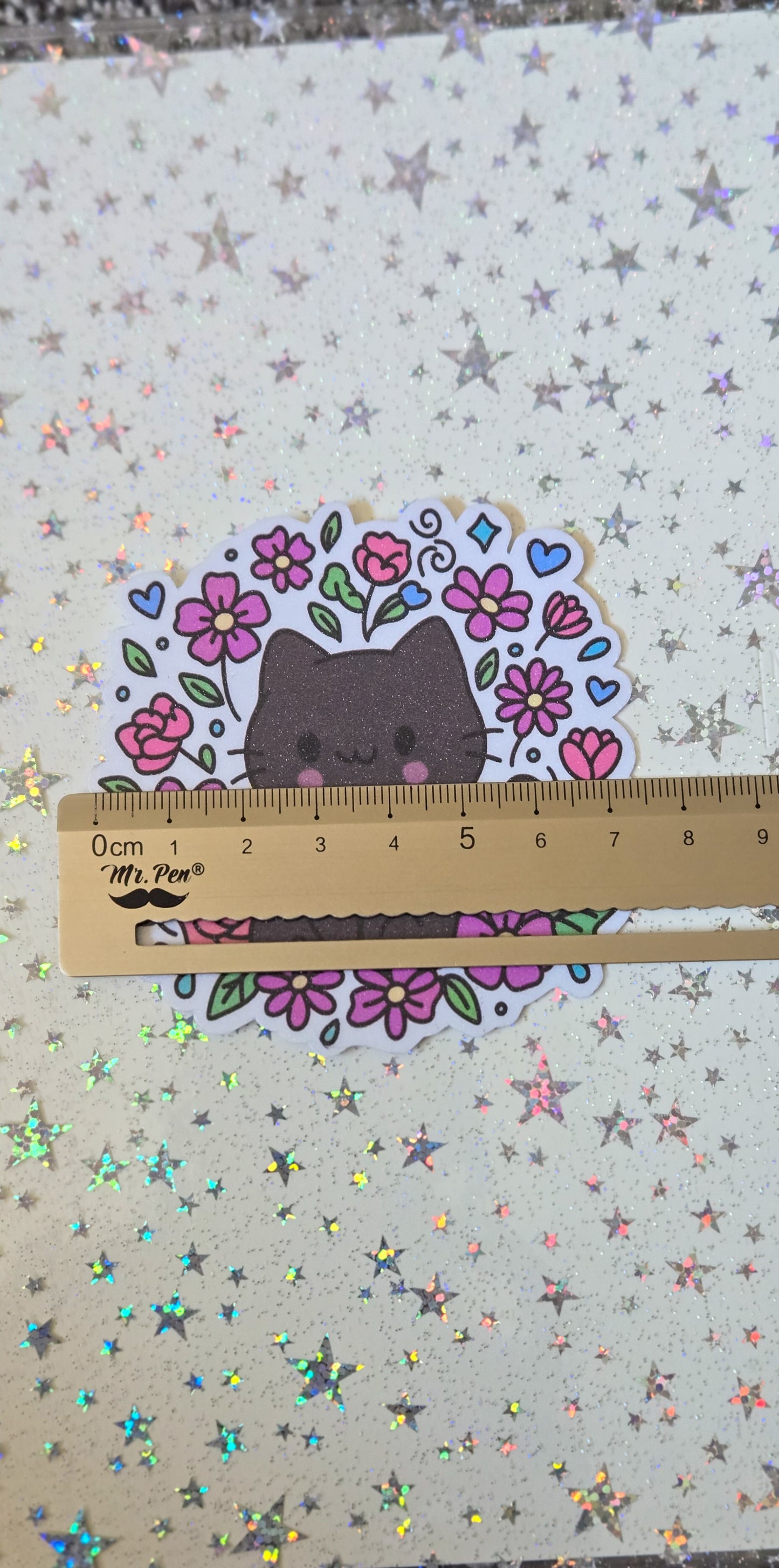 Void Cat In Flowers Glossy Glitter Laminate  Die Cut Bujo Journal Planner Laptop Sticker (Copy)