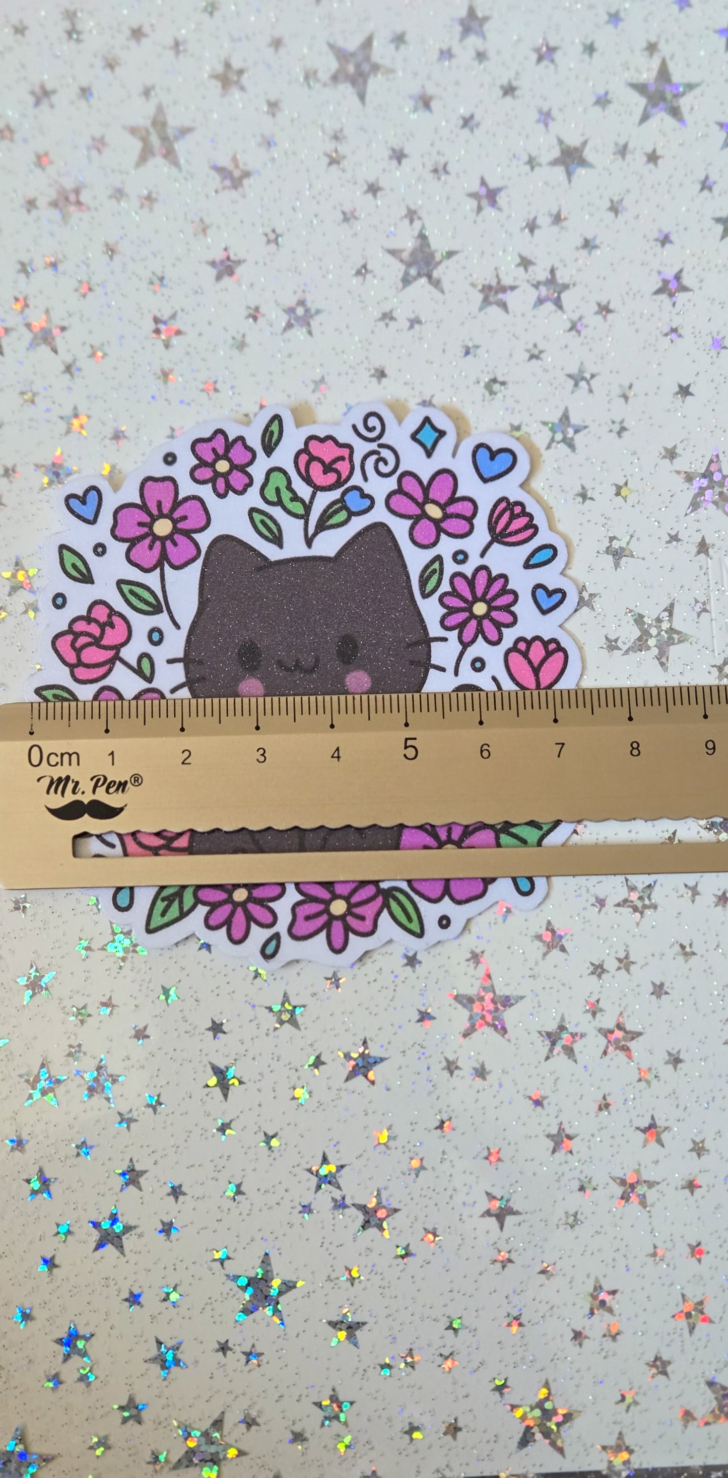 Void Cat In Flowers Glossy Glitter Laminate  Die Cut Bujo Journal Planner Laptop Sticker (Copy)